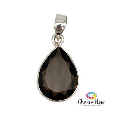 Faceted Teardrop Smoky Quartz Sterling Silver Pendant