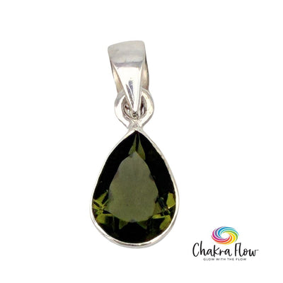Faceted Teardrop Moldavite Sterling Silver Pendant