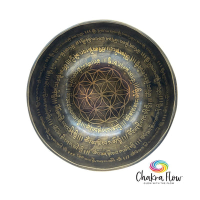 Hand Crafted in Nepal Flower of Life Om Mani Padmi Hum Signing Bowl 