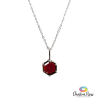 Hexagon Garnet Pendant with Chain in Sterling Silver