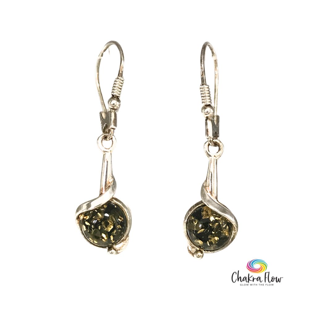 Green Amber Sterling Silver Earrings