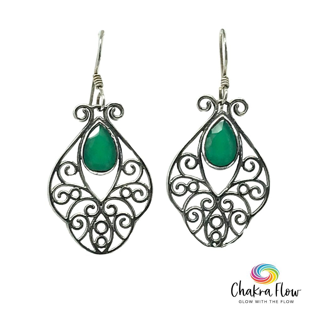 Green Onyx Sterling Silver Earrings