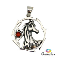 Horse & Carnelian Sterling Silver Pendant