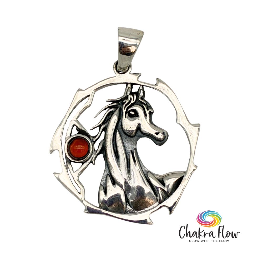 Horse & Carnelian Sterling Silver Pendant