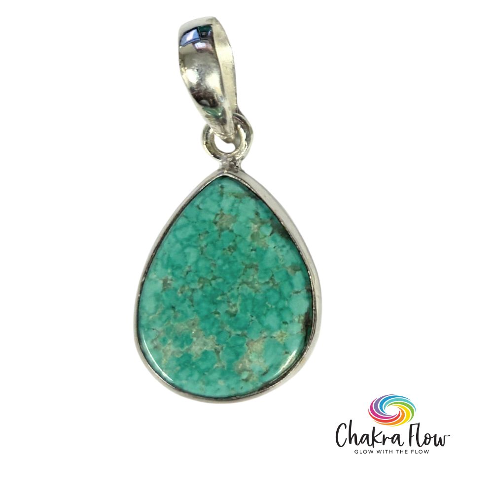 Indian Turquoise Teardrop Sterling Silver Pendant