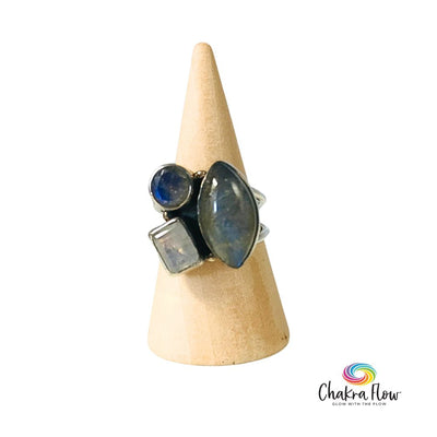 Labradorite & Rainbow Moonstone Sterling Silver Ring Size 6