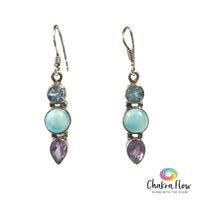 Larimar, Blue Topaz & Amethyst Sterling Silver Earrings