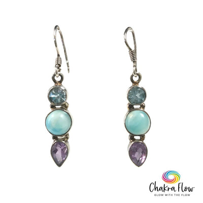 Larimar, Blue Topaz & Amethyst Sterling Silver Earrings