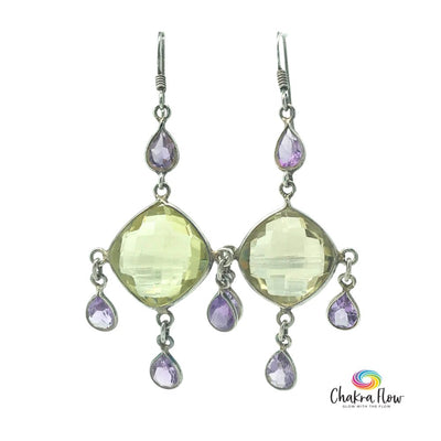 Lemon Topaz & Amethyst Sterling Silver Earrings