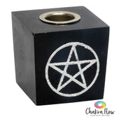 Mini Candle Holder Black Tourmaline with Pentacle