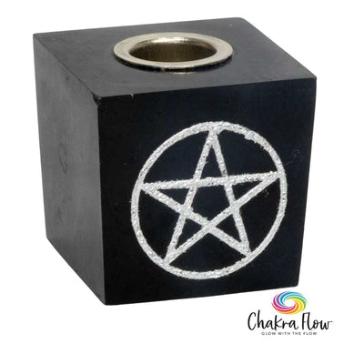 Mini Candle Holder Black Tourmaline with Pentacle
