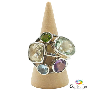 Multi Gem Sterling Silver Dinner Ring Size 9