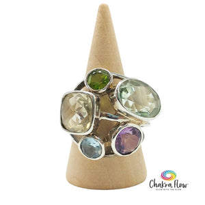 Multi Gem Sterling Silver Dinner Ring Size 9