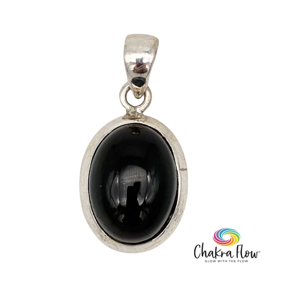 Oval Black Tourmaline Sterling Silver Pendant
