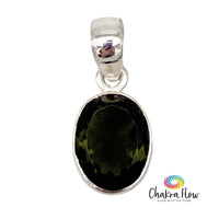 Oval Faceted Moldavite Sterling Silver Pendant