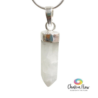 Rainbow Moonstone Pencil Sterling Silver Pendant