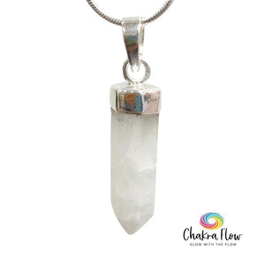 Rainbow Moonstone Pencil Sterling Silver Pendant