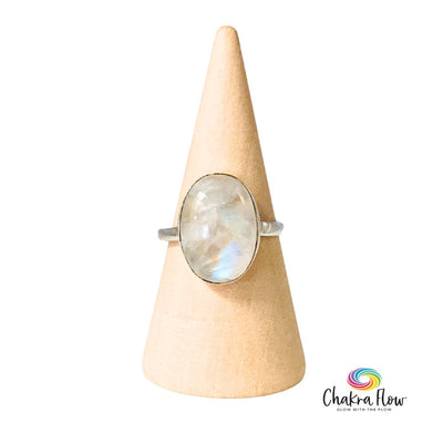 Rainbow Moonstone Sterling Silver Ring Size 6