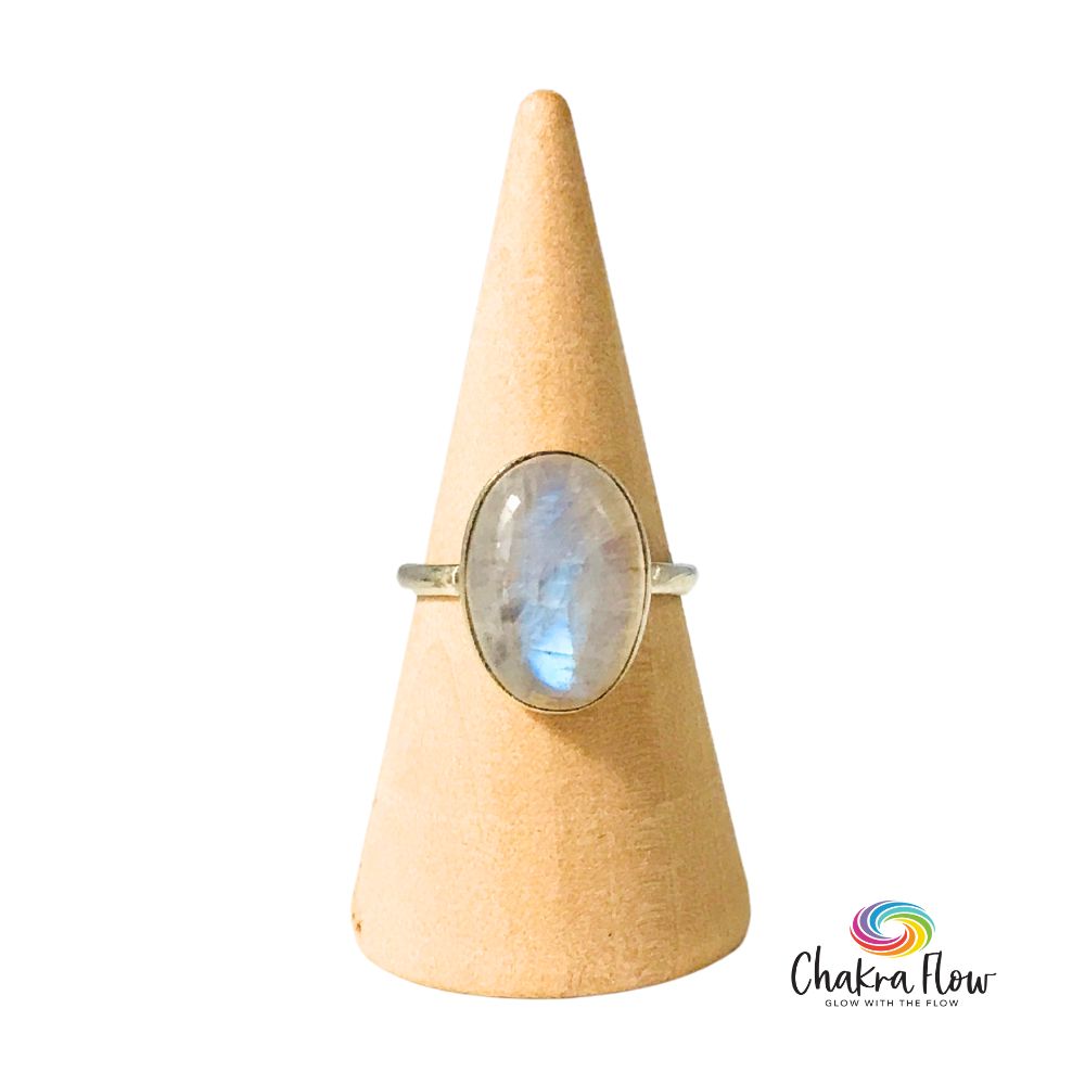 Rainbow Moonstone Sterling Silver Ring Size 6