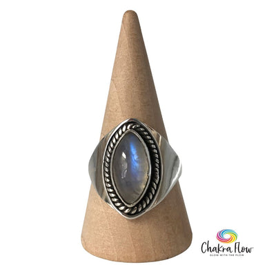 Rainbow Moonstone Sterling Silver Ring Size 8.5