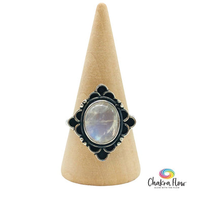 Rainbow Moonstone Sterling Silver Ring Size 9