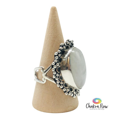 Rainbow Moonstone Sterling Silver Ring Size 9