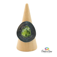 Raw Peridot Oxidized Sterling Silver Ring Size 7
