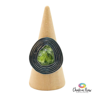 Raw Peridot Oxidized Sterling Silver Ring Size 7