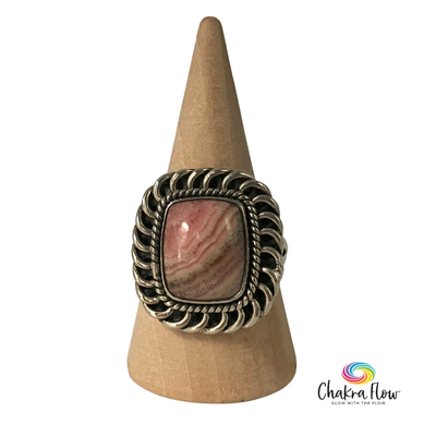 Rhodochrosite Sterling Silver Ring Size 8.5