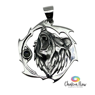 Roaring Bear & Citrine Sterling Silver Pendant