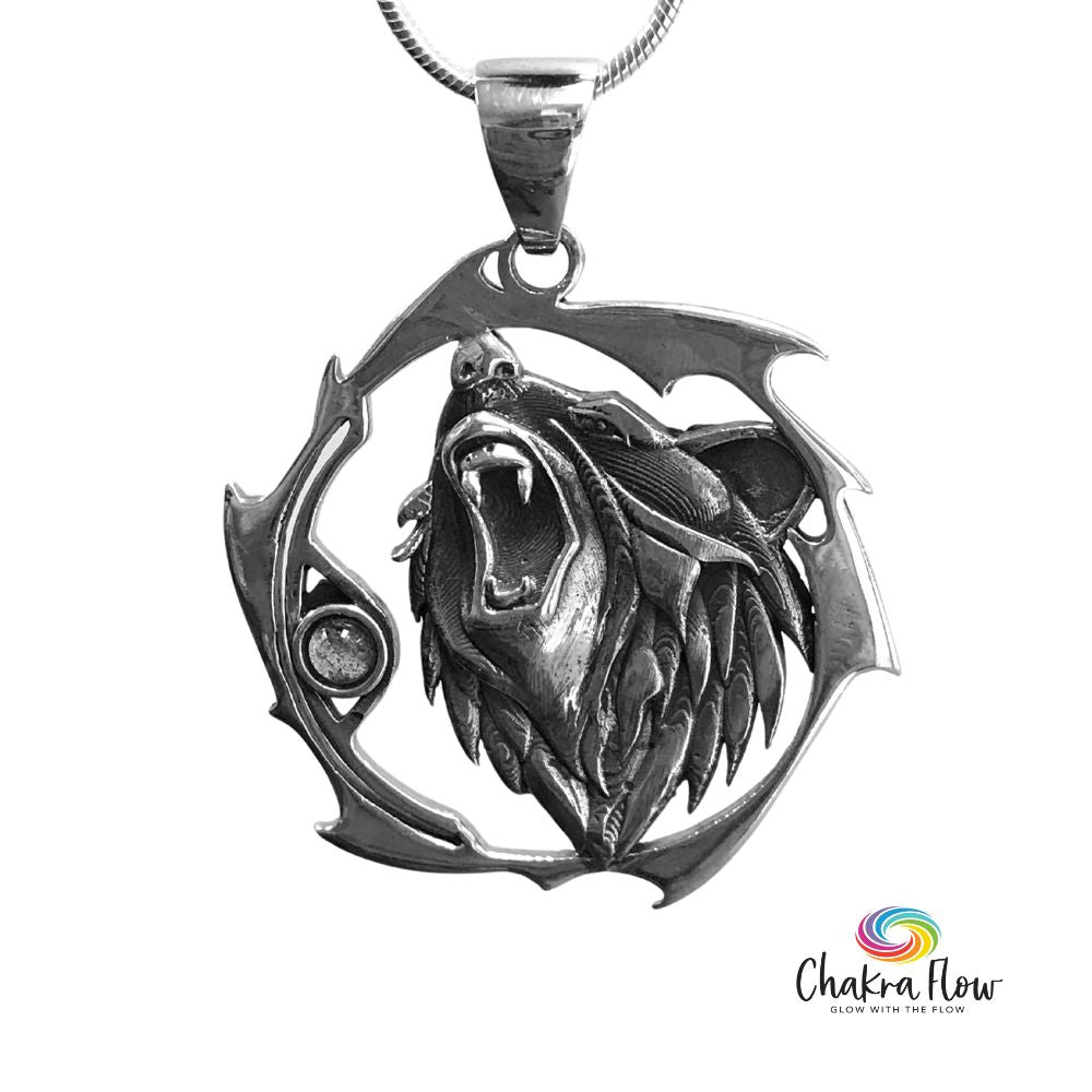 Roaring Bear & Citrine Sterling Silver Pendant