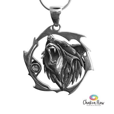 Roaring Bear & Citrine Sterling Silver Pendant