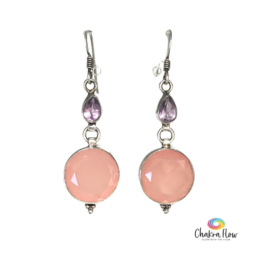 Rose Quartz & Amethyst Sterling Silver Earrings