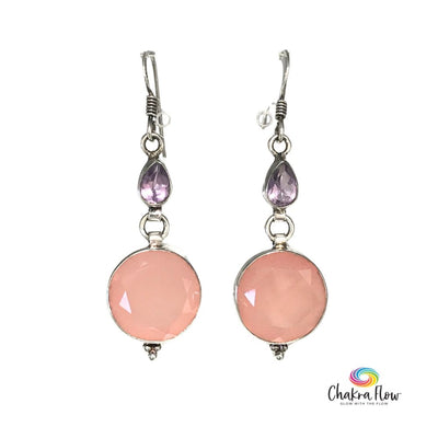 Rose Quartz & Amethyst Sterling Silver Earrings