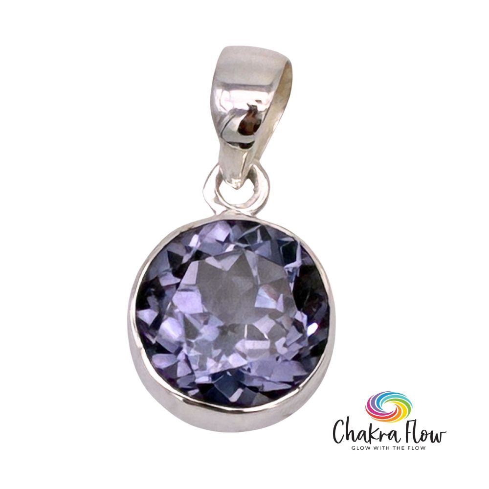 Round Faceted Alexandrite Sterling Silver Pendant