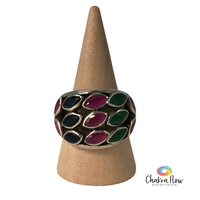 Ruby, Sapphire & Emerald Sterling Silver Ring Size 9