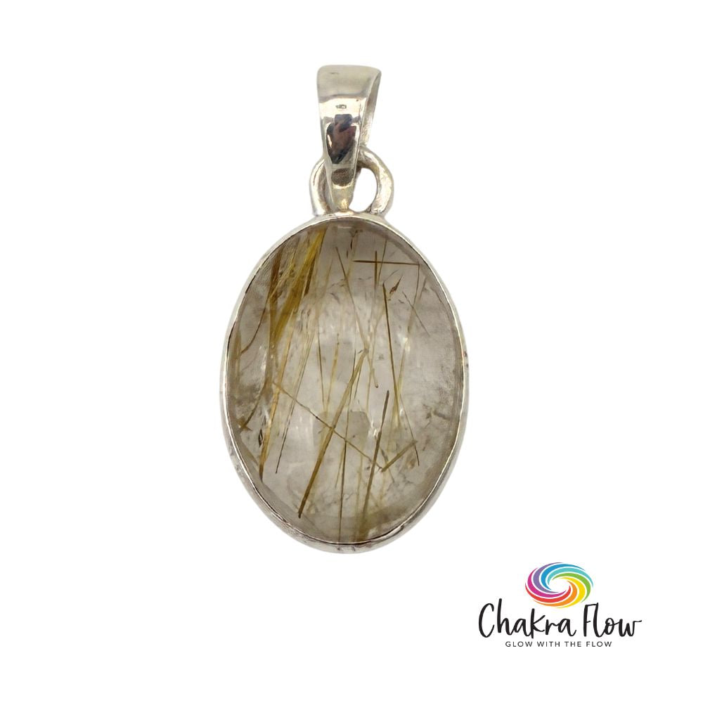 Rutilated Quartz Oval Sterling Silver Pendant