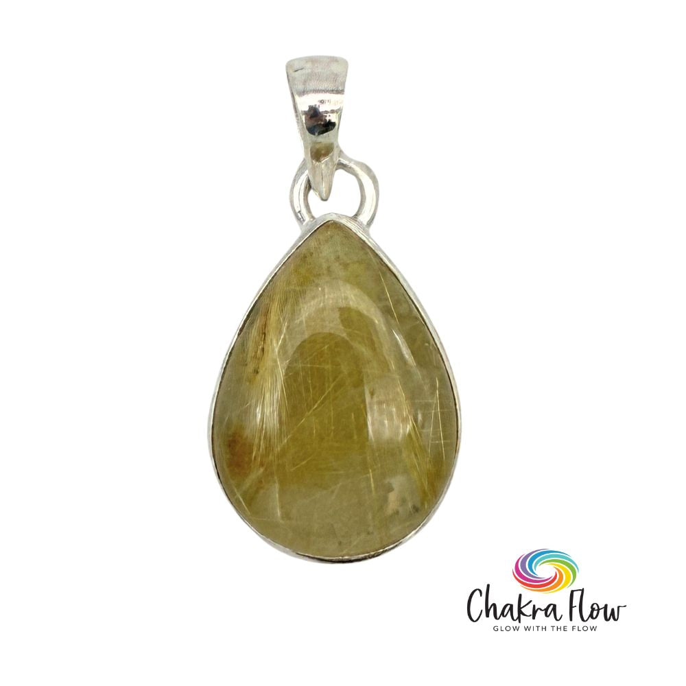 Rutilated Quartz Teardrop Sterling Silver Pendant
