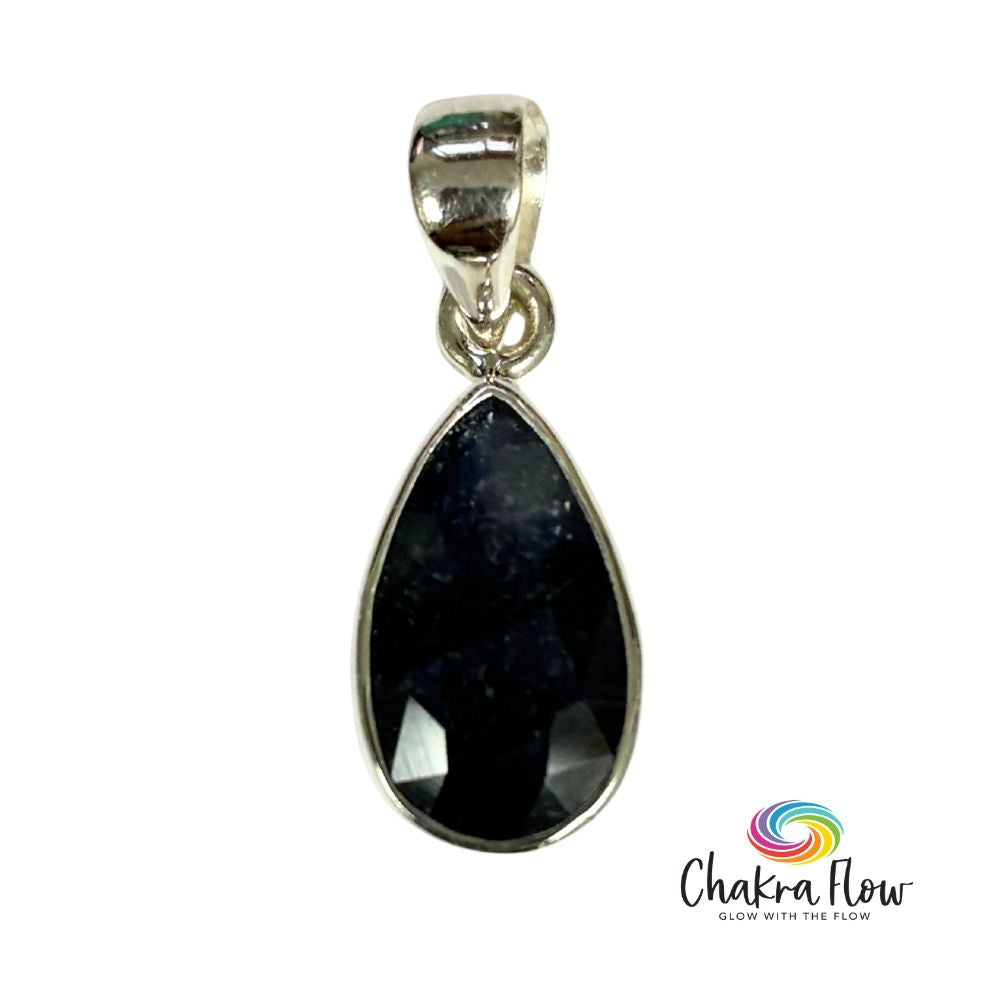 Faceted Sapphire Teardrop Sterling Silver Pendant