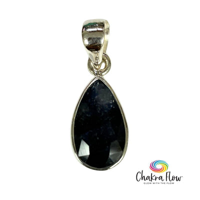 Faceted Sapphire Teardrop Sterling Silver Pendant