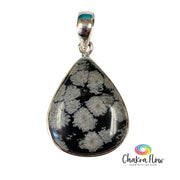 Snowflake Obsidian Teardrop Sterling Silver Pendant