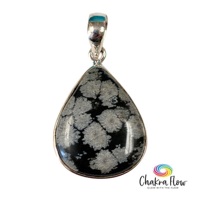 Snowflake Obsidian Teardrop Sterling Silver Pendant