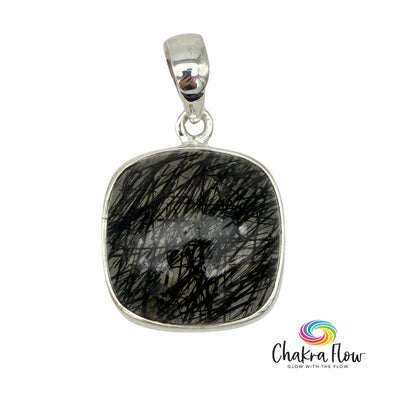 Square Tourmalinated Quartz Sterling Silver Pendant