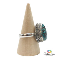 Tibetan Turquoise Sterling Silver Ring Size 7.5 Side View