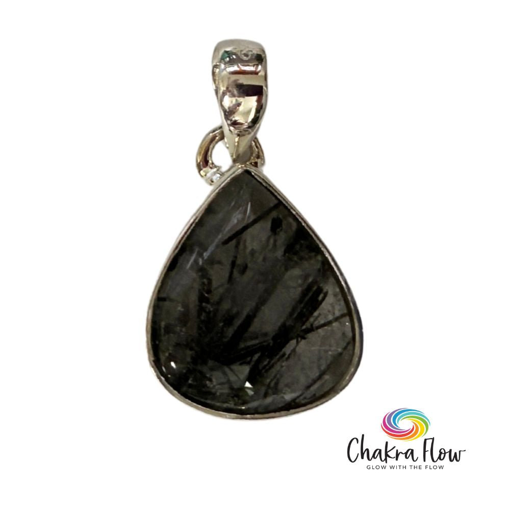 Tourmalinated Quartz Teardrop Sterling Silver Pendant