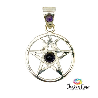 Triple Moon Pentagram Amethyst Sterling Silver Pendant
