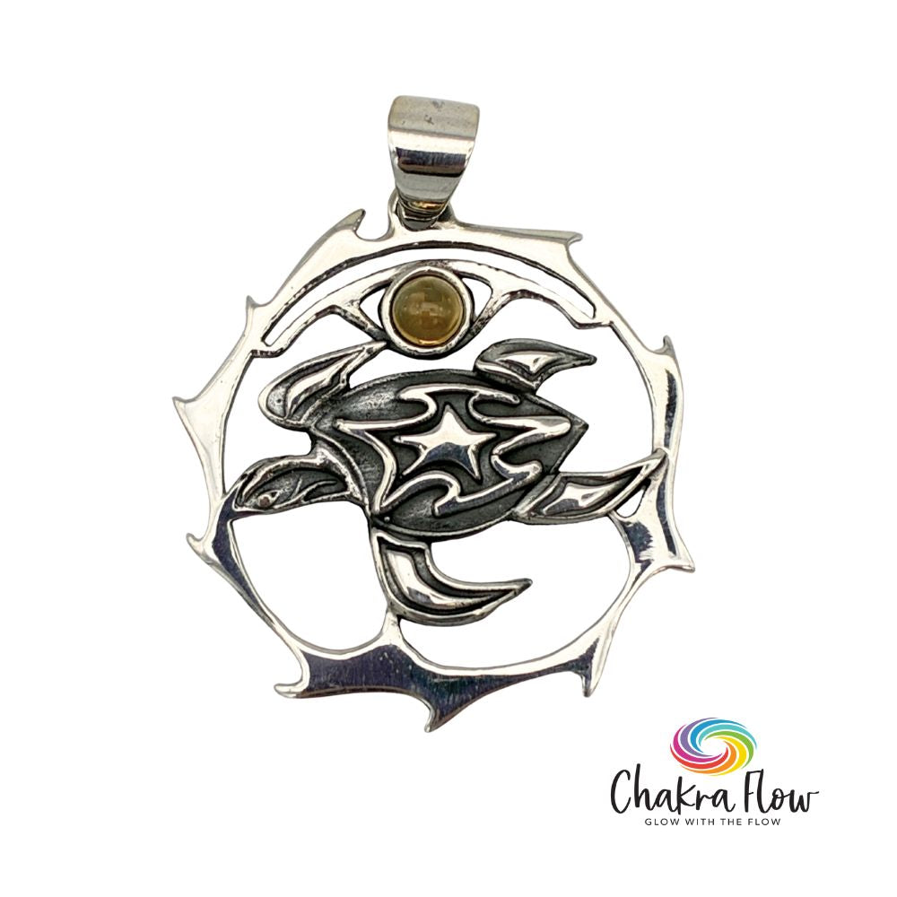 Turtle & Citrine Sterling Silver Pendant