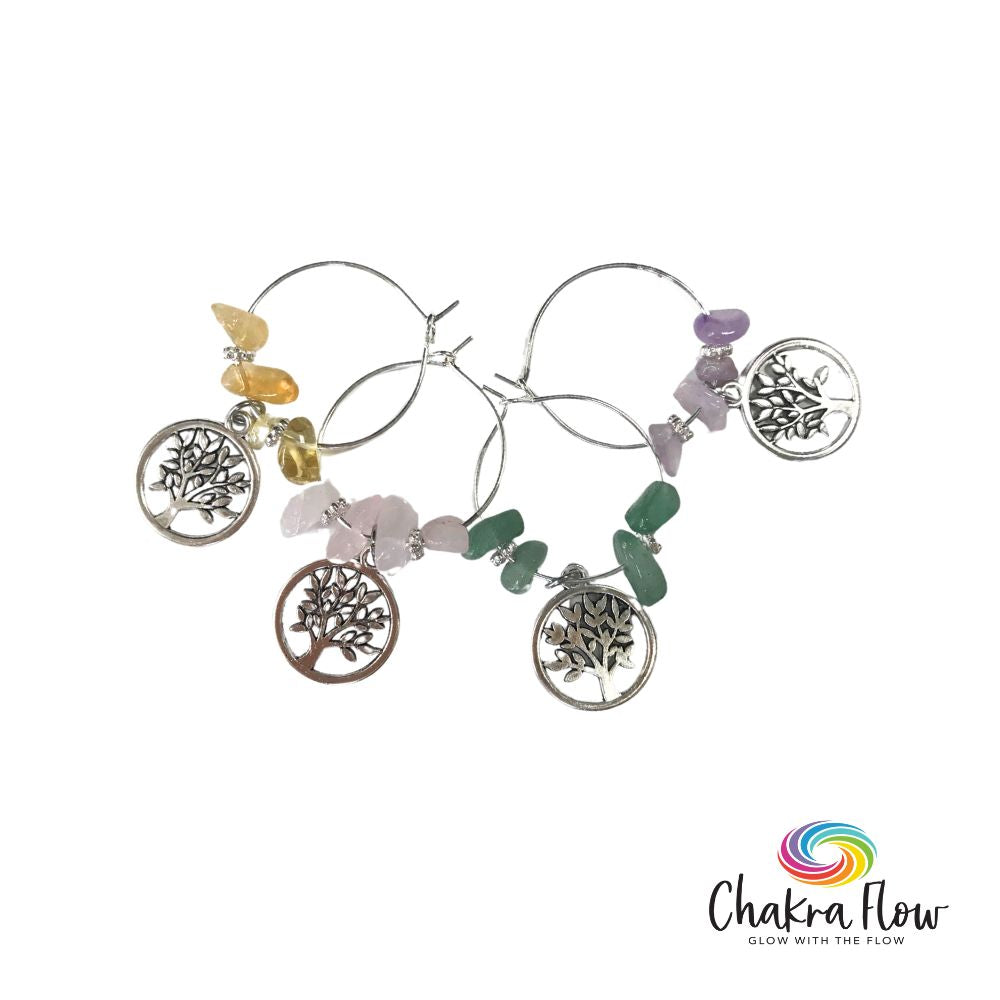 Wine Glass Charms - Tree of Life with Citrine, Rose Quartz, Aventurine & Amethyst Chips