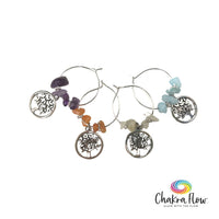 Wine Glass Charms - Tree of Life with Fluorite, Carnelian, Moonstone & Aquamarine Chips