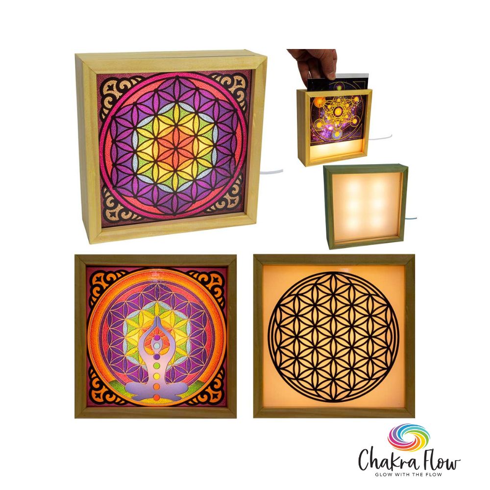 Wood Frame USB LED Flower of Life 3 Glasses